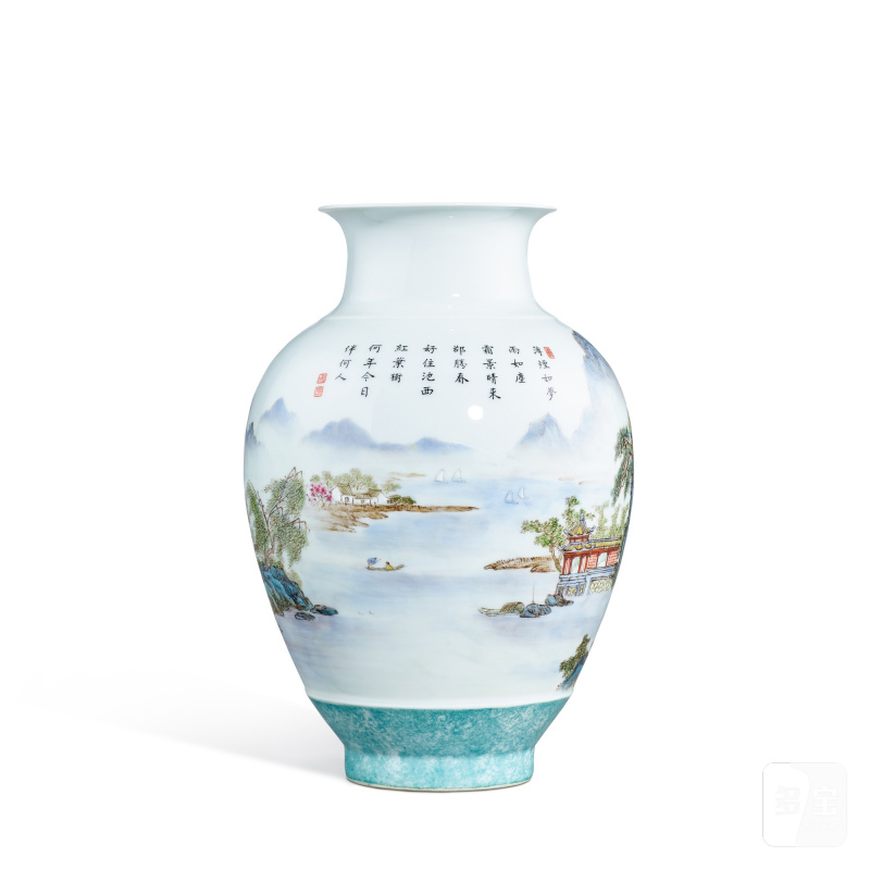 A famille-rose 'landscape' vase, Juren Tang hall mark, Republican period | 民國 粉彩山水圖瓶 《居仁堂製》款 - 图2